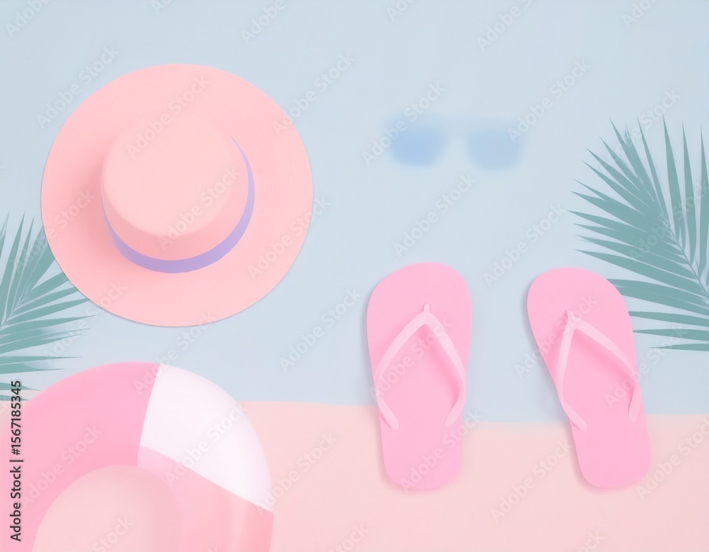 Obraz premium サングラスとビーチサンダルの夏の背景