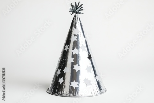 Silver party hat with stars isolated on white background