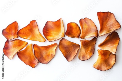Dried flower petals arranged isolated on white background