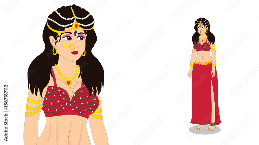 Cartoon depiction of an Indian woman in traditional dress Cartoon depiction of an Indian woman in traditional dress