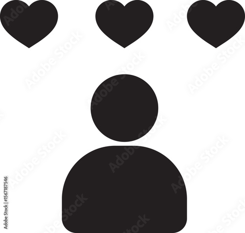 An illustration of a user with three hearts above their head
