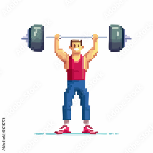 Haltérophilie, culturisme, homme, pixel art 