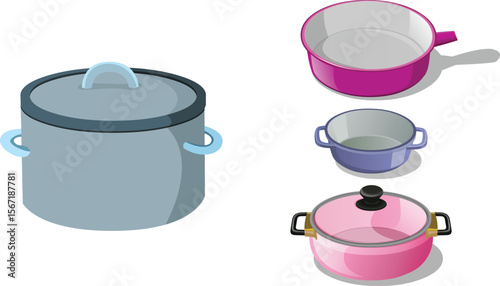 Assortment of Colorful Cooking Pots and Pans