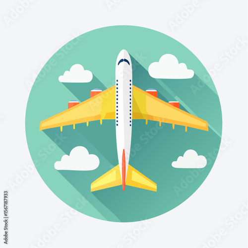 Avion commercial vu du dessus, naïf , joli, ciel, nuages, transport aérien