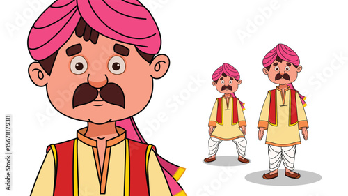 Cartoon Vector Illustration of Indian Village Man in Traditional Attire – Rural Character Standing Pose