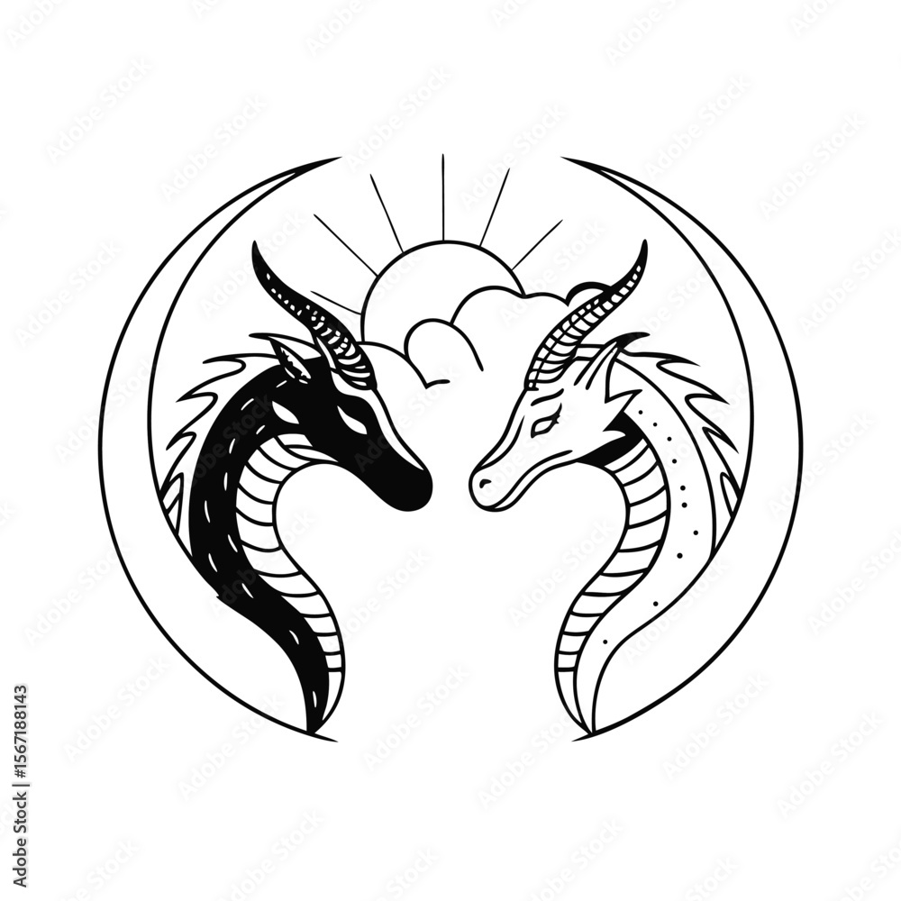 Naklejka premium vector design of two dragons forming a yin yang system vector image of an eagle tattoo