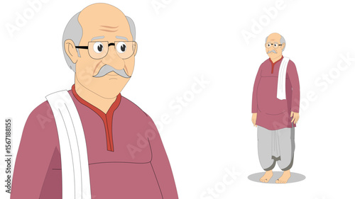 Cartoon Vector Illustration of Indian Village Man in Traditional Attire – Rural Character Standing Pose