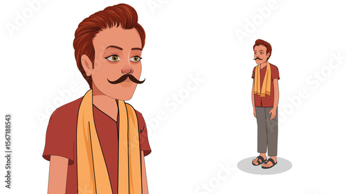 Cartoon Vector Illustration of Indian Village Man in Traditional Attire – Rural Character Standing Pose