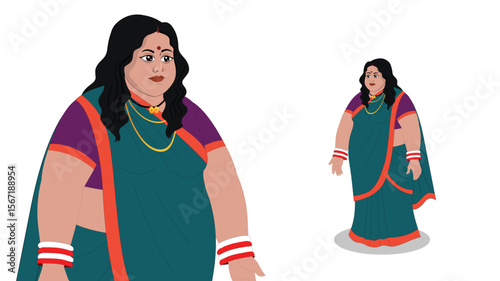 Indian Woman in Saree Cartoon Illustration
