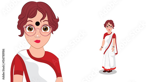 Indian Woman in Saree Cartoon Illustration