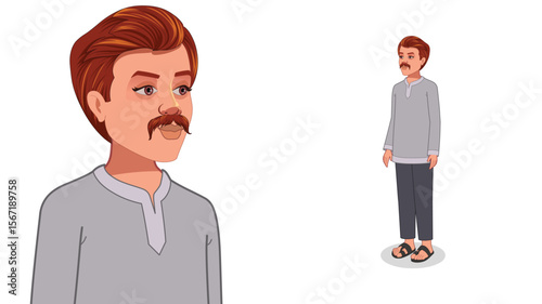 Cartoon Vector Illustration of Indian Village Man in Traditional Attire – Rural Character Standing Pose