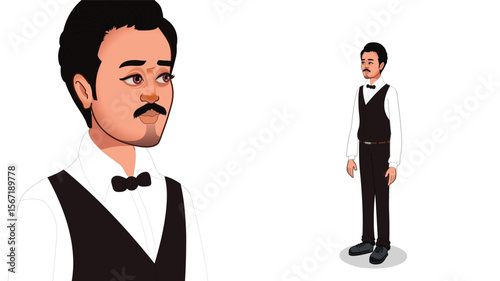 Vector indian waiter cartoon character waiter man