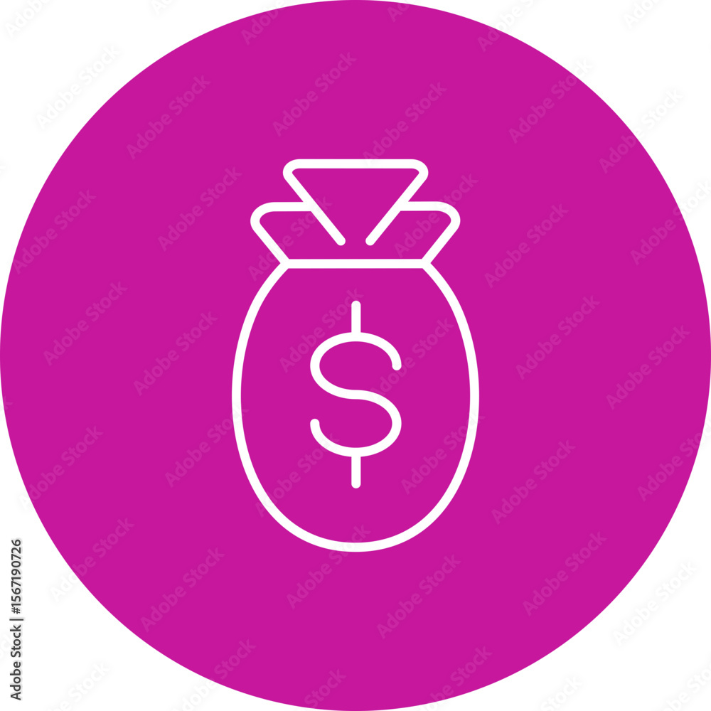 Money Bag Vector Line Pink Circle Icon Design Money Bag Vector Line Pink Circle Icon Design