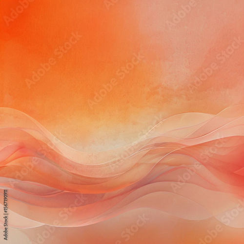 Abstract Orange and Red Gradient Background with Soft Flowing Waves and Watercolor Texture