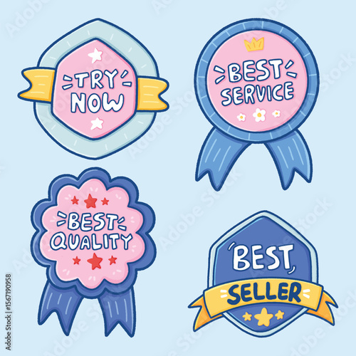 Cute Badge with Ribbon Illustration