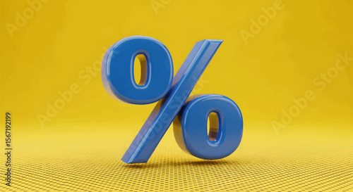 Minimalist Halftone Blue Percentage Sign with Glossy, Liquid-like Finish