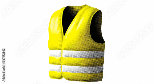 Minimalist Halftone Yellow Safety Vest with Reflective Strips