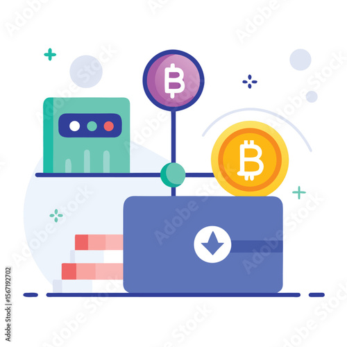 Cryptocurrency bitcoin blockchain technology illustration with modern design elements