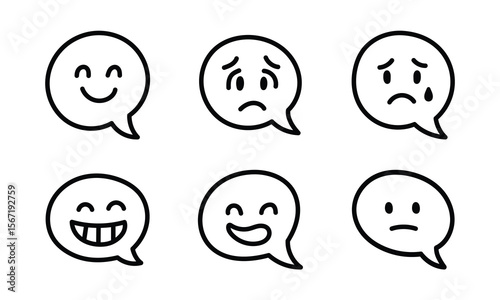 Vector Set of Hand Drawn Speech Bubble With Emoticon