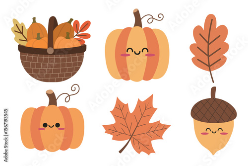 Cute hand drawn autumn set. Suitable for flat design graphic for autumn party, farmers market, harvest festival, thanksgiving day