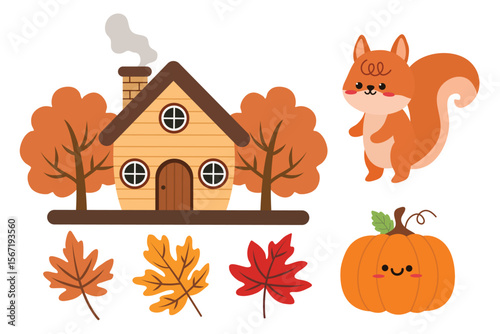 Cute hand drawn autumn set. Suitable for flat design graphic for autumn party, farmers market, harvest festival, thanksgiving day