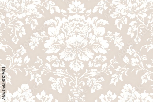 Elegant floral damask wallpaper pattern, intricate flower and leaves design