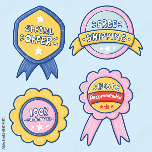 Cute Badge with Ribbon Illustration