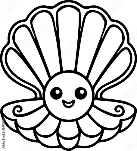 sea ​​shell cartoon line art vector illustration, isolated on white