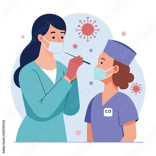 Medical professional performing nasal swab test for covid19 diagnosis illustration