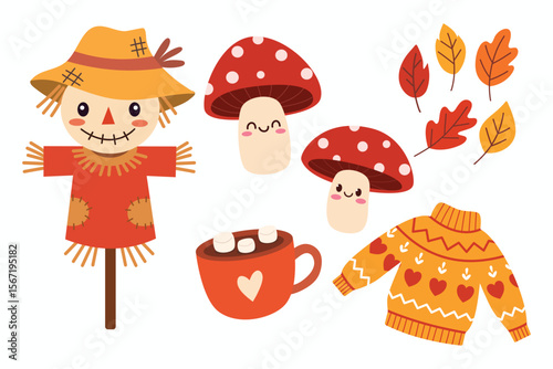 Cute hand drawn autumn set. Suitable for flat design graphic for autumn party, farmers market, harvest festival, thanksgiving day
