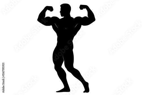 Muscular Silhouette of a Bodybuilder Flexing
