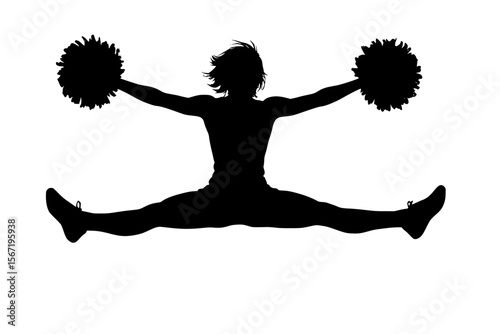 Cheerleader Silhouette Jumping with Pom Poms
