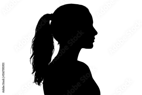 Silhouette of a woman with a ponytail against a white background