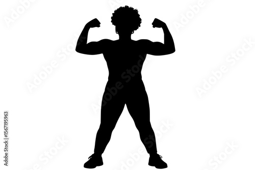 Powerful Silhouette of a Muscular Figure Flexing Strength