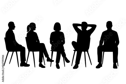Silhouettes of Individuals Seated in Chairs on white background