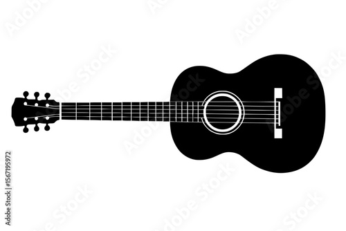 Silhouette of an acoustic guitar, black color isolated on white background