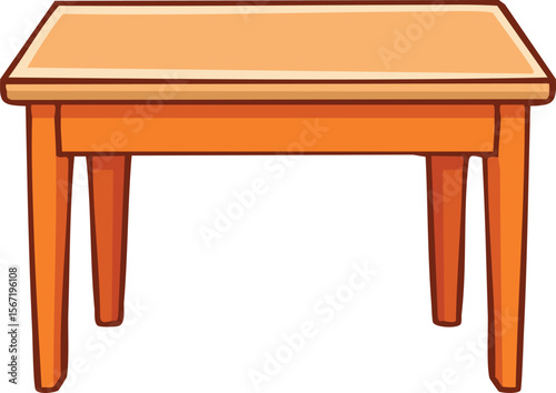 Simple orange wooden table with a drawer, isolated on white background.