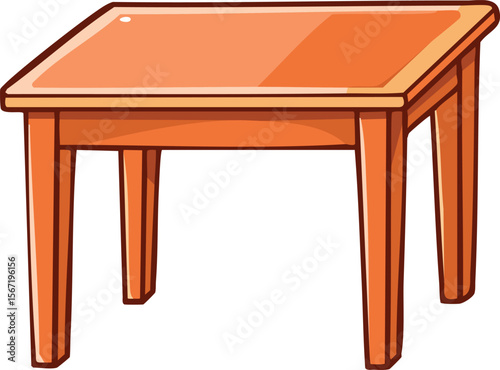 A cartoon illustration of a simple wooden table with four legs, viewed from a slight angle.