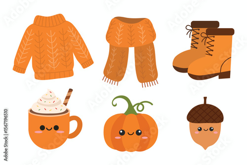 Cute hand drawn autumn set. Suitable for flat design graphic for autumn party, farmers market, harvest festival, thanksgiving day