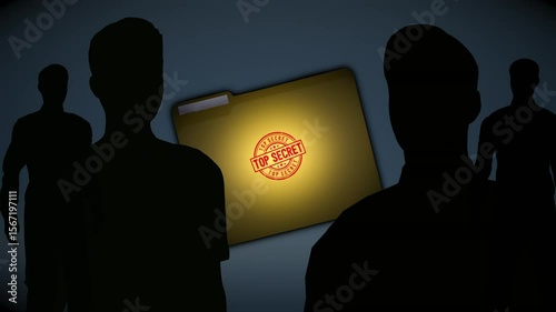 Silhouettes of men with top secret folder