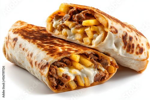 French tacos with beef isolated on a white background