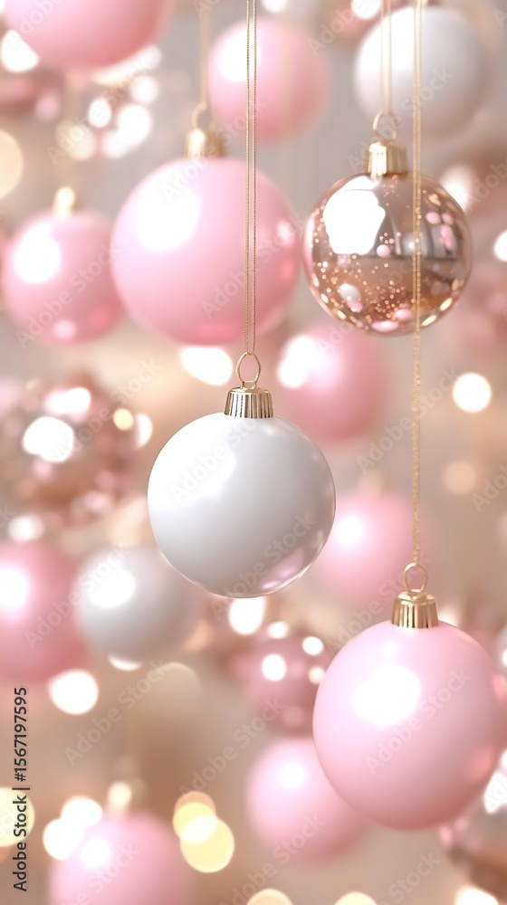 Fototapeta premium Pastel Holiday Ornament Elegance: A Festive Composition with Soft Lighting