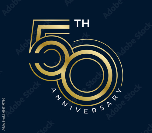 50 Years Anniversary design vector illustration. Unique 50 years logo design template. In gold color