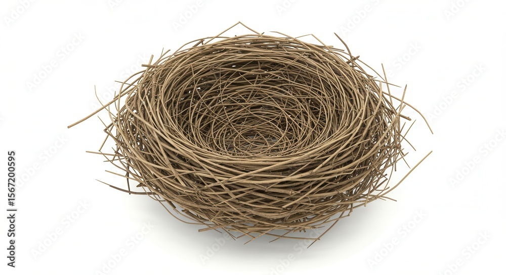 Obraz premium An empty bird nest made of twigs is isolated on white background