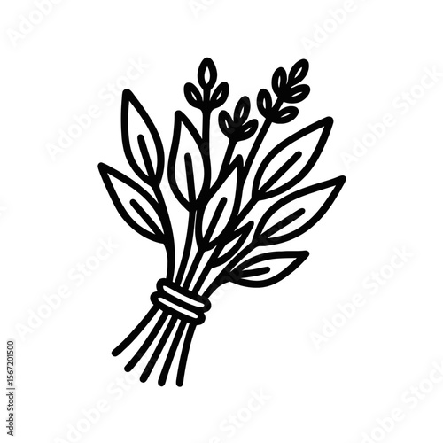 Bundle of sacred herbs with green leaves on white background  