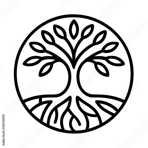 Tree of life illustration in black line art symbolizing wiccan symbols, pagan symbols, celtic symbols  