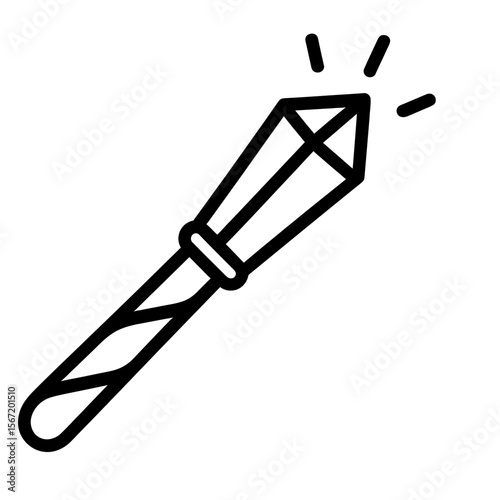 Magical wand with sparkling tip on white background, concept of wiccan symbols, pagan symbols, celtic symbols  