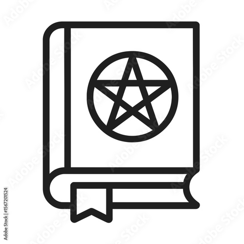 Grimoire with pentagram symbol on cover in minimalist style  