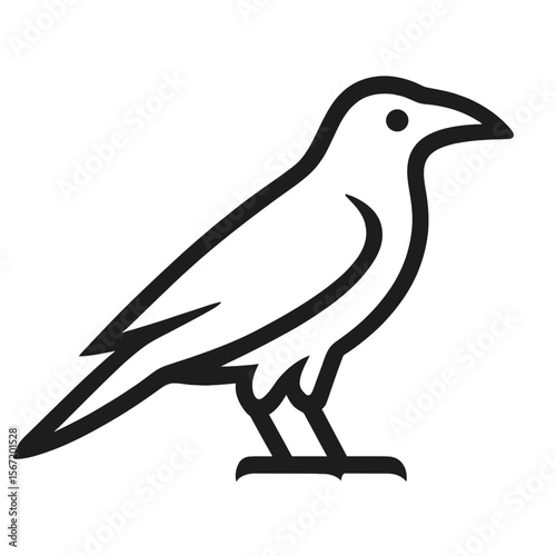 Stylized crow illustration with simple lines representing wiccan symbols, pagan symbols, celtic symbols  