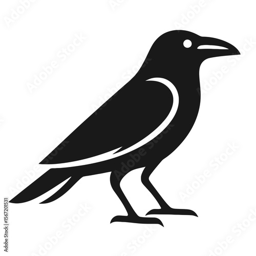 Black raven silhouette in minimalist style representing wiccan symbols  